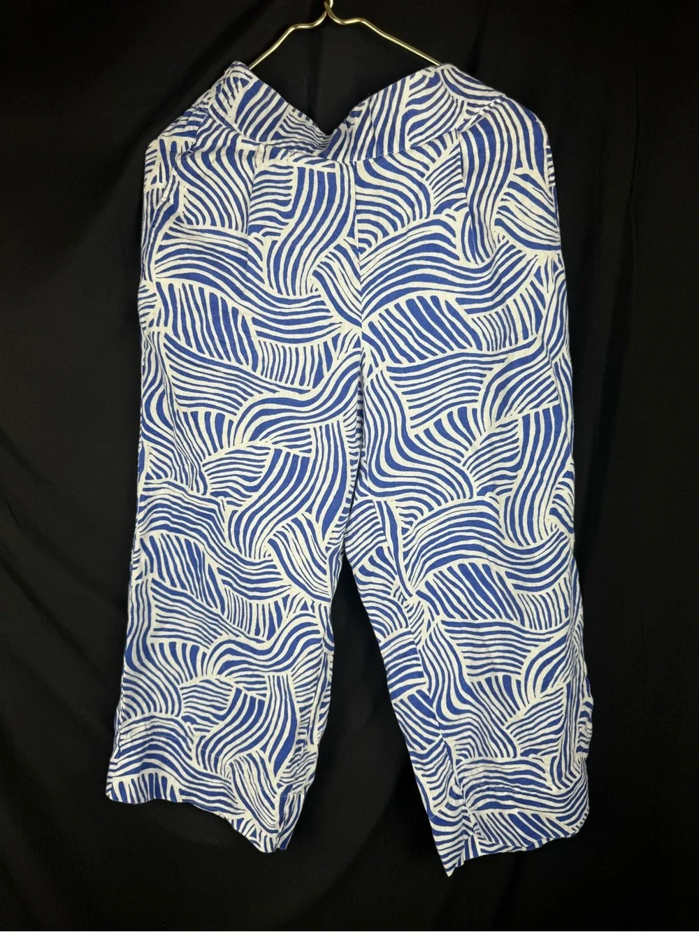 ⁠LOFT Beach 100% Linen 2pc Matching Set Blue White Abstract Wave Pants/Top